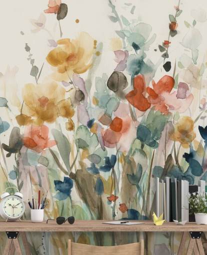 colorido papel pintado floral personalizado llamado In Full Bloom de Carol Robinson para dormitorios, salas de estar y cocinas