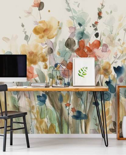 färgglada anpassade blommiga tapeter som heter In Full Bloom av Carol Robinson för sovrum, vardagsrum och kök