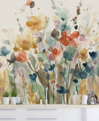 colorido papel pintado floral personalizado llamado In Full Bloom de Carol Robinson para dormitorios, salas de estar y cocinas