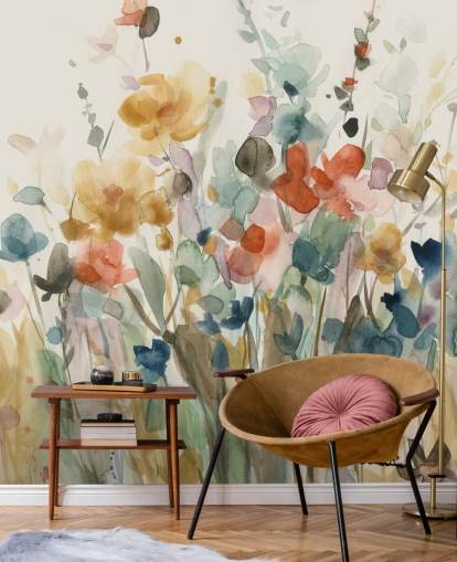 colorful custom floral wallpaper called In Full Bloom by Carol Robinson for bedrooms, living rooms and kitchens