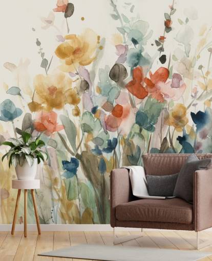 colorful custom floral wallpaper called In Full Bloom by Carol Robinson for bedrooms, living rooms and kitchens