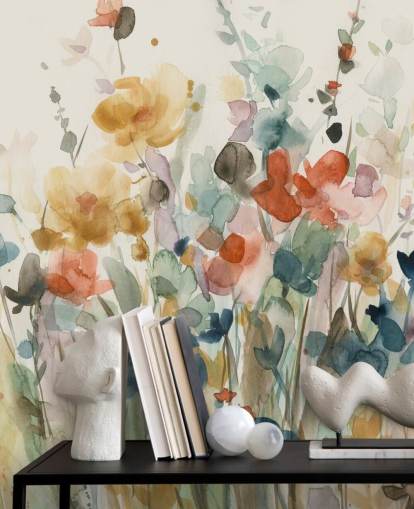 colorido papel pintado floral personalizado llamado In Full Bloom de Carol Robinson para dormitorios, salas de estar y cocinas