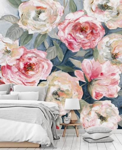 roze en witte rozenbehang