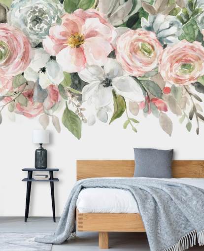 pastell rosa och grå målade blommor tapeter