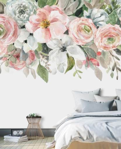 pastell rosa och grå målade blommor tapeter