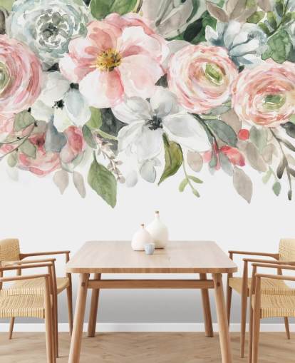 pastel pink og grå malede blomster tapet