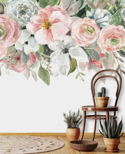 pastel pink and grey painted flowers wallpaper