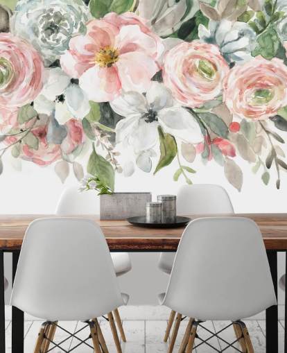 pastel pink and grey painted flowers wallpaper