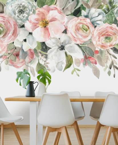 pastel pink and grey painted flowers wallpaper