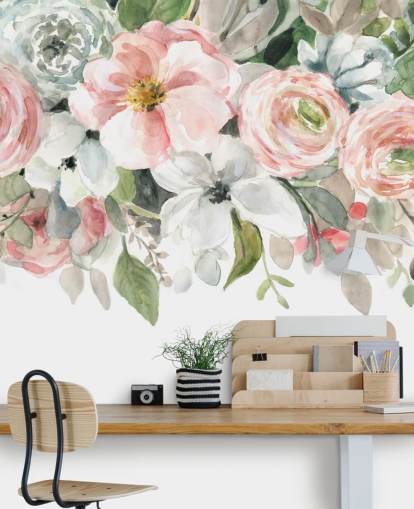 pastellrosa und grau bemalte Blumen Tapete