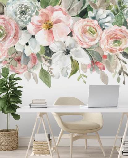 pastellrosa und grau bemalte Blumen Tapete