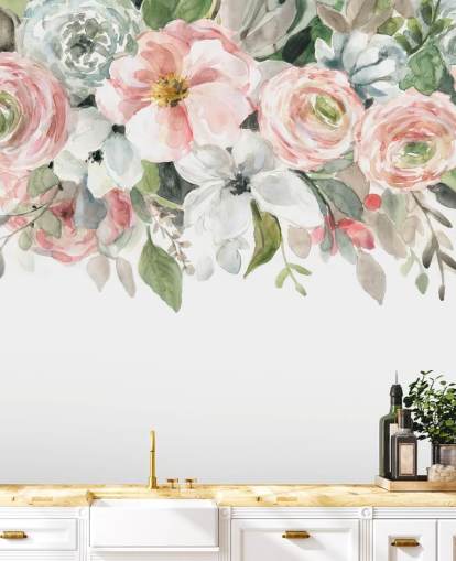 pastel pink og grå malede blomster tapet pastel pink og grå malede blomster tapet