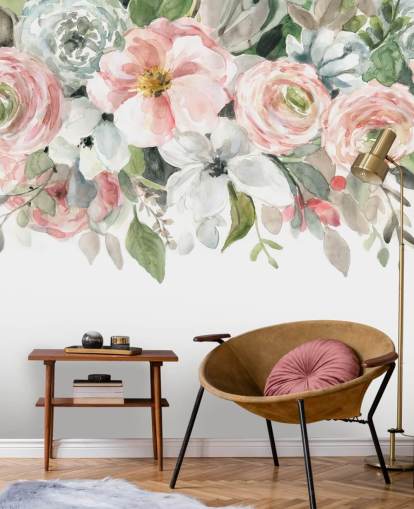 papel pintado flores pintadas rosa y gris pastel papel pintado flores pintadas rosa y gris pastel