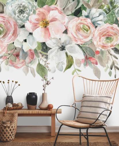 papel de parede de flores pintadas rosa e cinza pastel