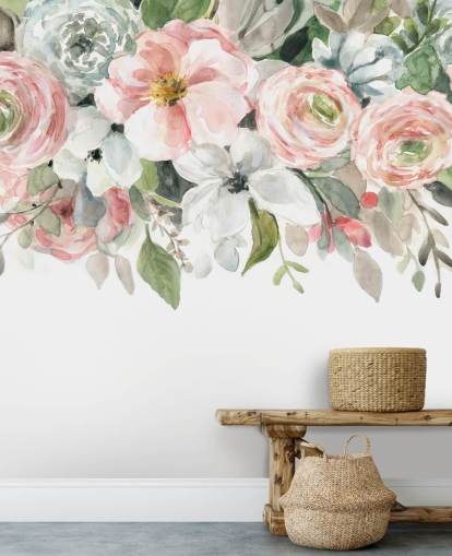 pastel pink og grå malede blomster tapet