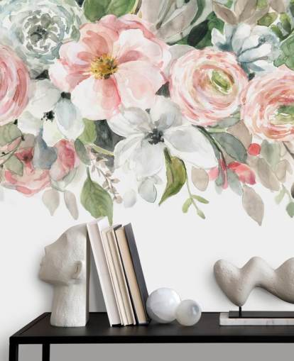 pastelroze en grijs geschilderde bloemen behang pastelroze en grijs geschilderde bloemen behang