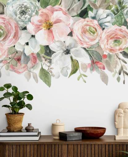 pastell rosa og grå malte blomster tapet pastell rosa og grå malte blomster tapet