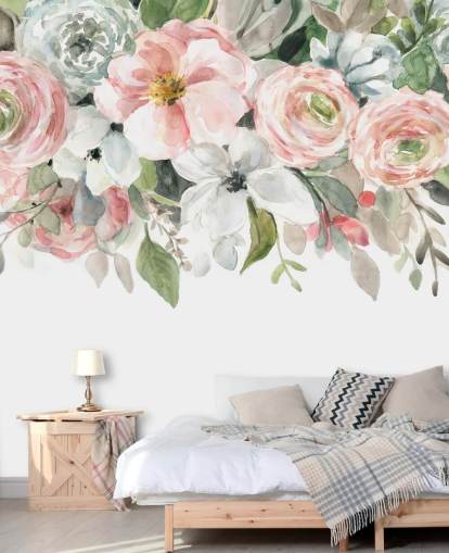 pastel pink and grey painted flowers wallpaper