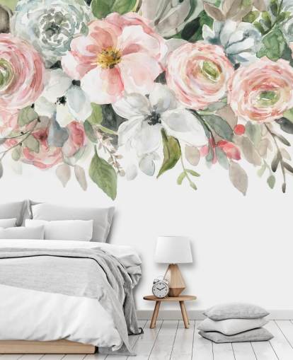 pastel pink og grå malede blomster tapet pastel pink og grå malede blomster tapet