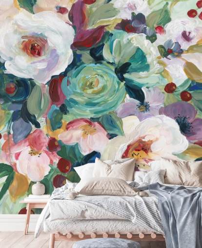 kleurrijk beschilderd bloemen behang kleurrijk beschilderd bloemen behang