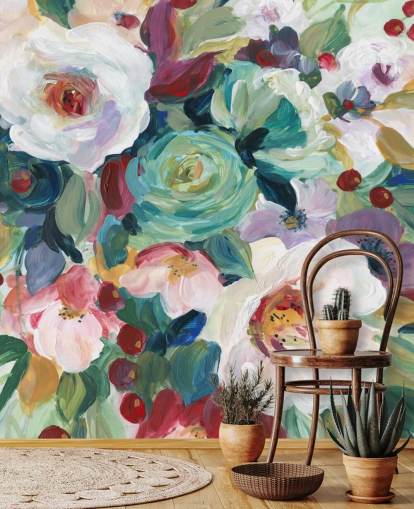 carta da parati colorata fiori dipinti