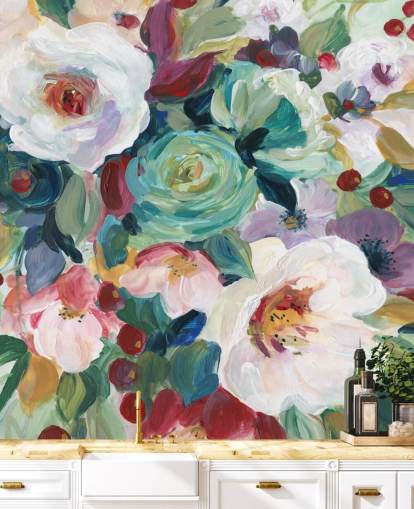 bunt bemalte Blumen Tapete bunt bemalte Blumen Tapete