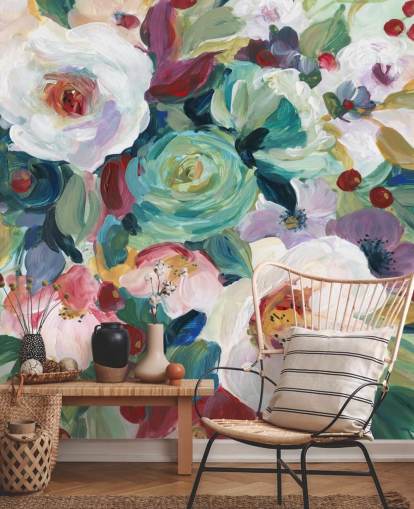 fargerike malte blomster tapet