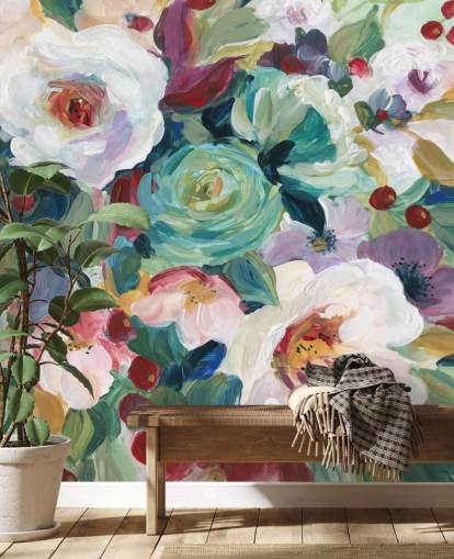 bunt bemalte Blumen Tapete