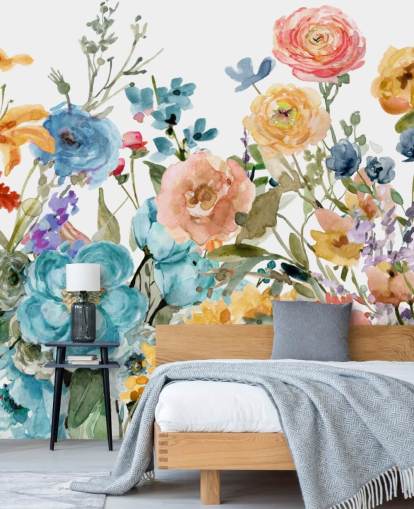 veelkleurig groeiende bloemen behang