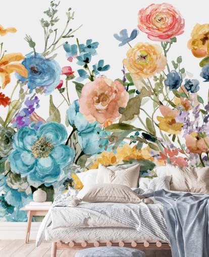 papier peint fleurs multicolores