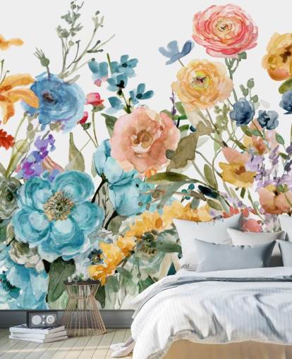veelkleurig groeiende bloemen behang