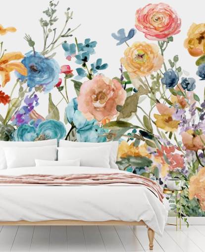 flerfarvet voksende blomster tapet