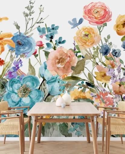 multicoloured growing flowers wallpaper