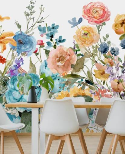 multicoloured growing flowers wallpaper