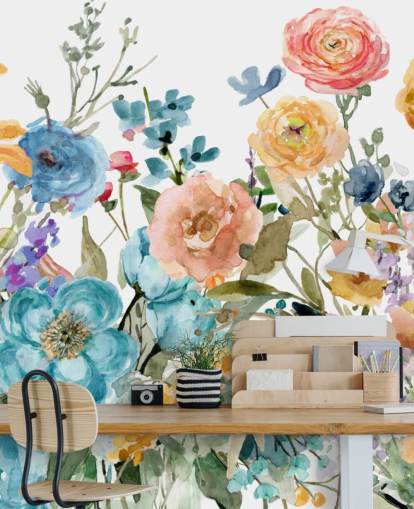 papier peint fleurs multicolores