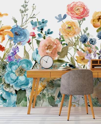 multicoloured growing flowers wallpaper