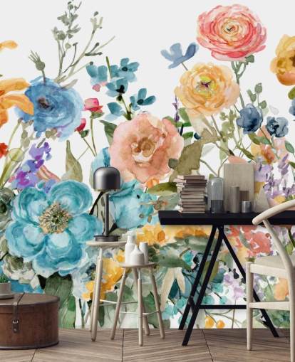 veelkleurig groeiende bloemen behang