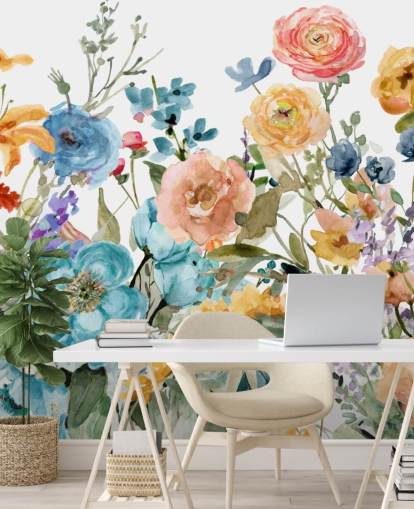 papel pintado flores en crecimiento multicolor