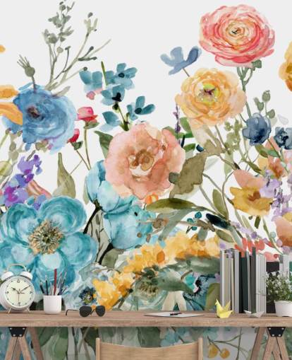 mångfärgad växande blommor tapeter