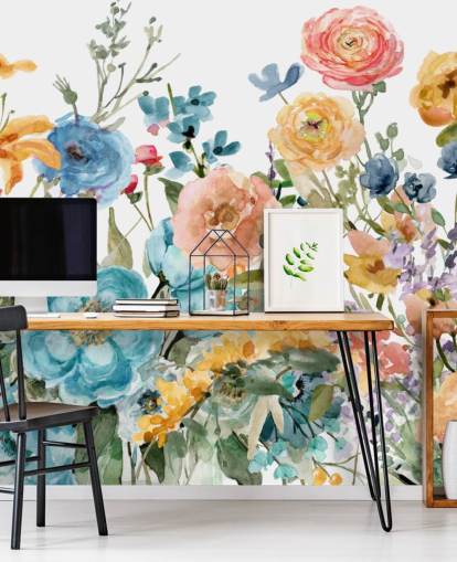 veelkleurig groeiende bloemen behang veelkleurig groeiende bloemen behang