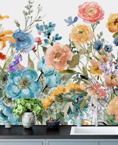 mehrfarbige wachsende Blumen-Tapete