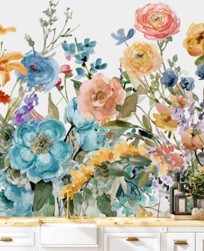 multicoloured growing flowers wallpaper