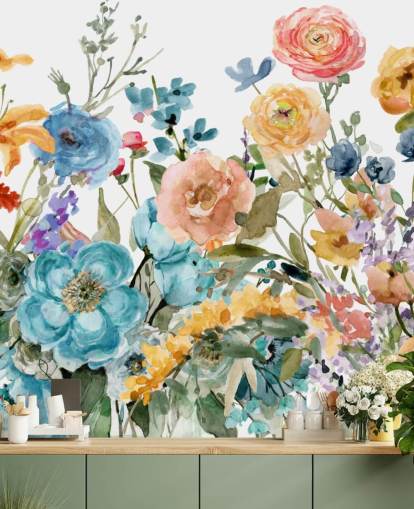 multicoloured growing flowers wallpaper