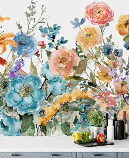 mehrfarbige wachsende Blumen-Tapete