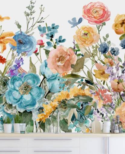 multicoloured growing flowers wallpaper