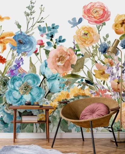 mångfärgad växande blommor tapeter