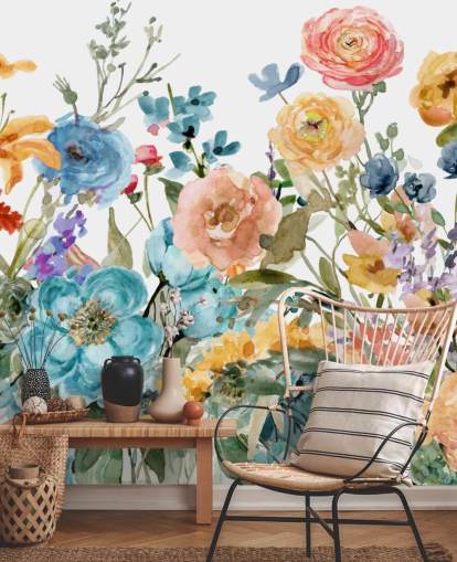 papier peint fleurs multicolores