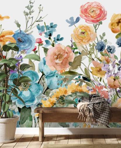 carta da parati multicolore con fiori che crescono