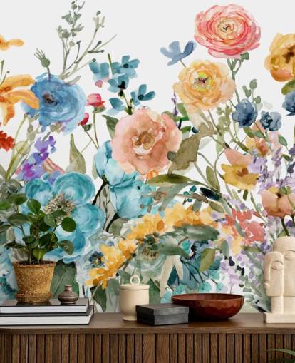 mehrfarbige wachsende Blumen-Tapete