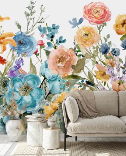 papel pintado flores en crecimiento multicolor